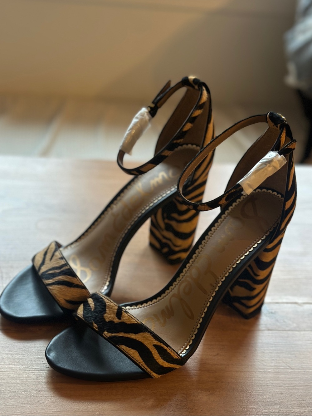 Never Worn Sam Edelman Animal Print Ankle-Strap Block Heels - Black & Brown